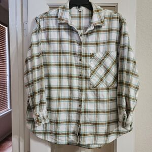 Aerie Oversized Plaid Flannel Button Down Shirt Womens Large Cotton
